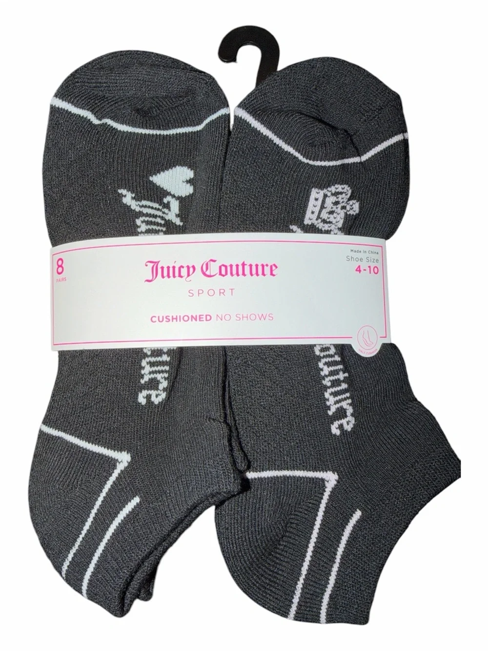 NWT Juicy Couture Sport Cushioned No Show Socks 8 Pack Dark Gray Pink White